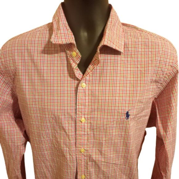 Ralph Lauren Other - Ralph Lauren Men's Button Shirt Pink White Gingham Cotton Long Sleeve Size XL